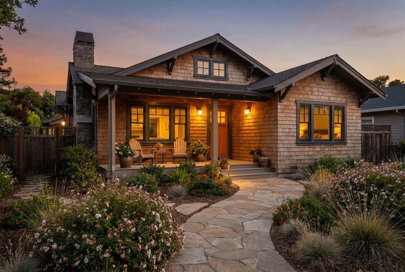 A well-kept Peninsula home exterior in the late afternoon